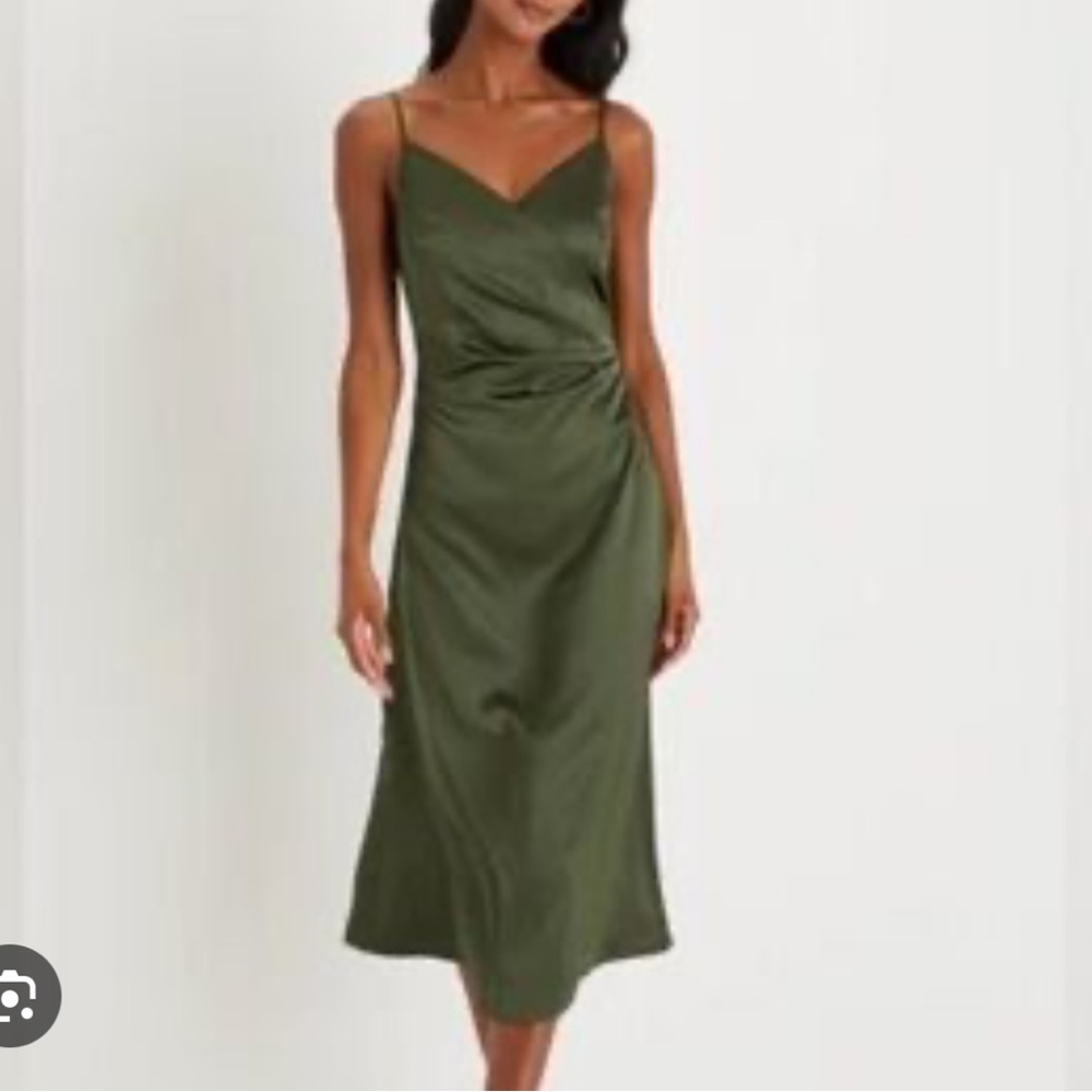 Elegant copper colored rushed and wrap Midi Dress lulus